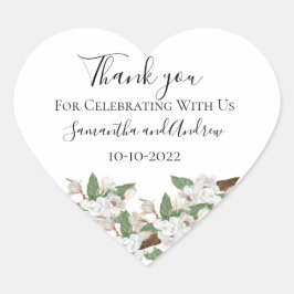 White Magnolias Elegant Classic Wedding Hart Sticker