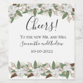 White Magnolias Elegant Classic Wedding Wijn Etiket (Enkel label)