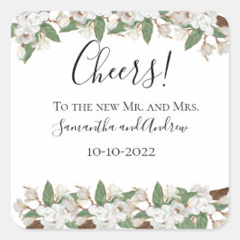 White Magnolias Elegant Wedding Vierkante Sticker