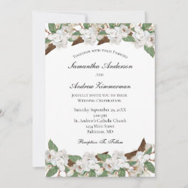 White Magnolias Floral Formal Elegant Wedding Kaart