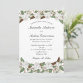 White Magnolias Floral Formal Elegant Wedding Kaart (Staand voorkant)