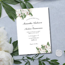 White Magnolias Floral Formal Elegant Wedding Kaart