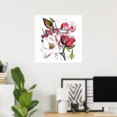 White Magnolias Flower  Old Illustration Poster (Thuiskantoor)