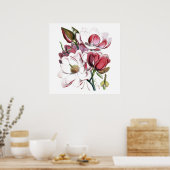 White Magnolias Flower  Old Illustration Poster (Keuken)