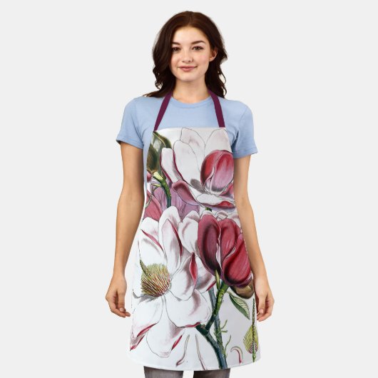 White Magnolias Flower  Old Illustration Schort (Gedragen)