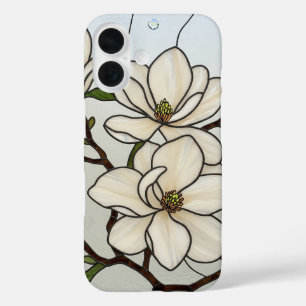 White Magnolias Glas in lood illusie iPhone 16 Hoesje