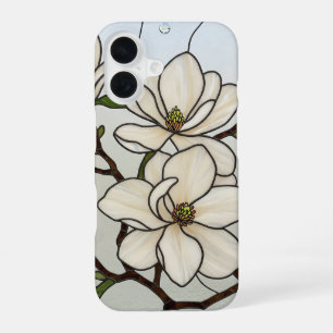 White Magnolias Glas in lood illusie iPhone 16 Hoesje