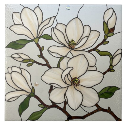 White Magnolias Glas in lood illusie Tegeltje (Voorkant)