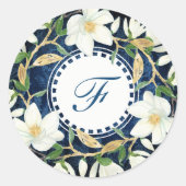 White Magnolias Monogram Initiaal Ronde Sticker (Voorkant)