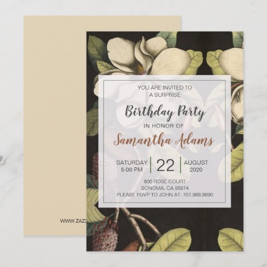 White Magnolias Surprise Birthday Party Kaart (Voorkant / Achterkant)