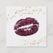 *~* White Makeup Burgundy Lips Gold Confetti Vierkante Visitekaartje (Voorkant)