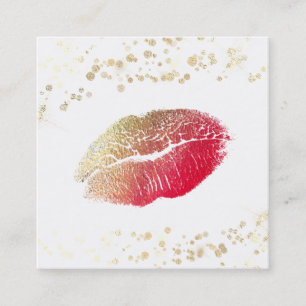 *~* White Makeup Red Lips Gold Confetti Vierkante Visitekaartje