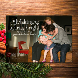 White Making Spirits Bright Holiday Photo Card Feestdagenkaart