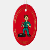 White Male Automotive Mechanic Kerstannament Keramisch Ornament (Rechts)