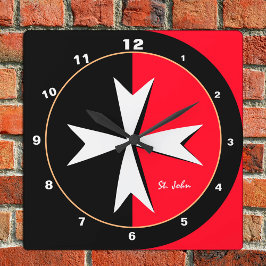 White Maltese Cross & Malta flag, house / messghts Vierkante Klok