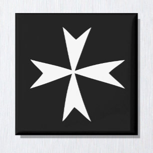 White Maltese Cross & Malta flag/knight symbol BL Magneet