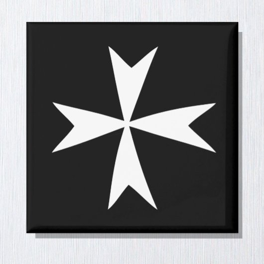 White Maltese Cross & Malta flag/knight symbol BL Magneet