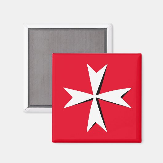 White Maltese Cross & Malta flag/knight symbol RD Magneet (Voorkant / Achterkant)