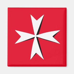 White Maltese Cross & Malta flag/knight symbol RD Magneet