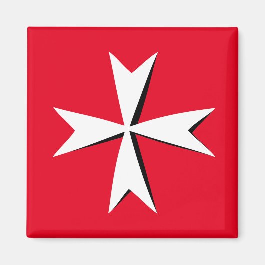 White Maltese Cross & Malta flag/knight symbol RD Magneet (Voorkant)