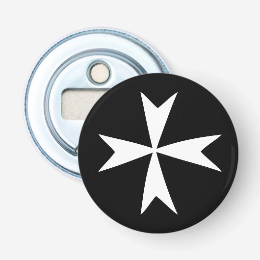 White Maltese Cross & Malta flag mode symbol Button Flesopener (Voorkant)