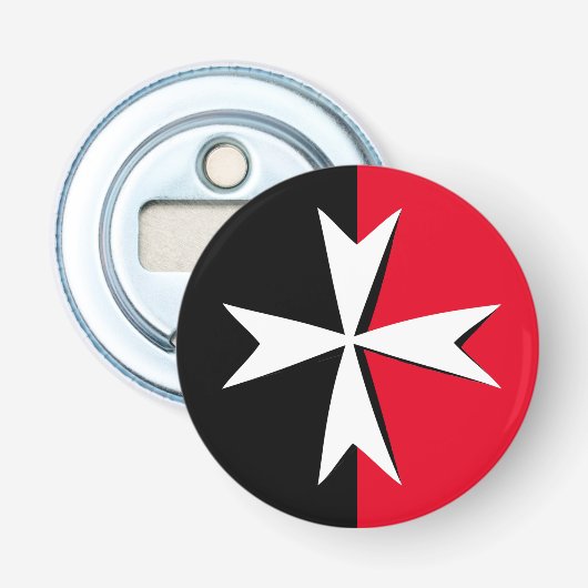 White Maltese Cross & Malta flag mode symbol Button Flesopener (Voorkant)