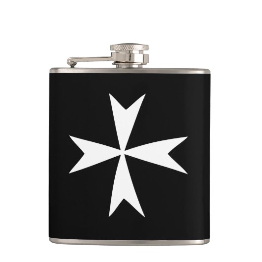 White Maltese Cross & Malta flag mode symbol Heupfles (Voorkant)
