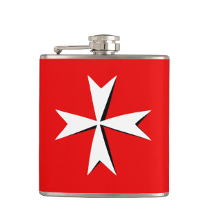 White Maltese Cross & Malta flag mode symbol Heupfles