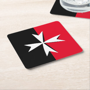 White Maltese Cross & Malta flag symbol / messghts Kartonnen Onderzetters