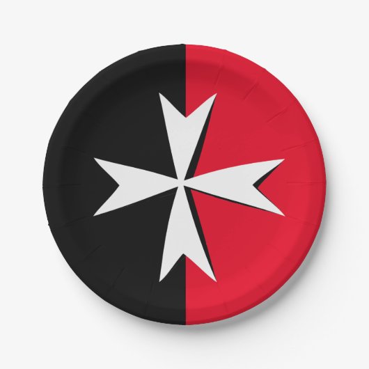 White Maltese Cross & Malta flag symbol / messghts Papieren Bordje (Voorkant)