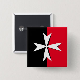White Maltese Cross & Malta flag symbol / messghts Vierkante Button 5,1 Cm