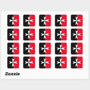 White Maltese Cross & Malta flag symbol / messghts Vierkante Sticker