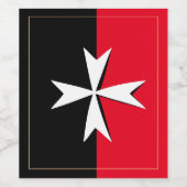 White Maltese Cross & Malta flag symbol / messghts Wijn Etiket (Enkel label)