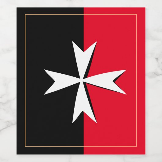 White Maltese Cross & Malta flag symbol / messghts Wijn Etiket (Enkel label)