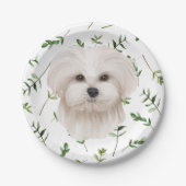White Maltese Dog Greenery Boho Baby shower Papieren Bordje (Voorkant)