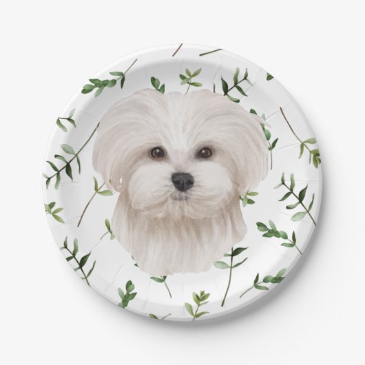 White Maltese Dog Greenery Boho Baby shower Papieren Bordje (Voorkant)