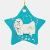 White Maltese Dog Silver Stars Blauwgroen Kerstmis Keramisch Ornament (Voorkant)