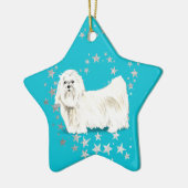White Maltese Dog Silver Stars Blauwgroen Kerstmis Keramisch Ornament (Links)