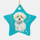 White Maltese Dog Silver Stars Blauwgroen Kerstmis Keramisch Ornament (Voorkant)