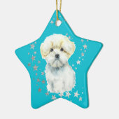 White Maltese Dog Silver Stars Blauwgroen Kerstmis Keramisch Ornament (Links)