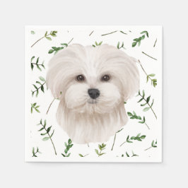 White Maltese Greenery Boho Baby shower Servet