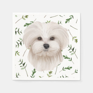 White Maltese Greenery Boho Baby shower Servet