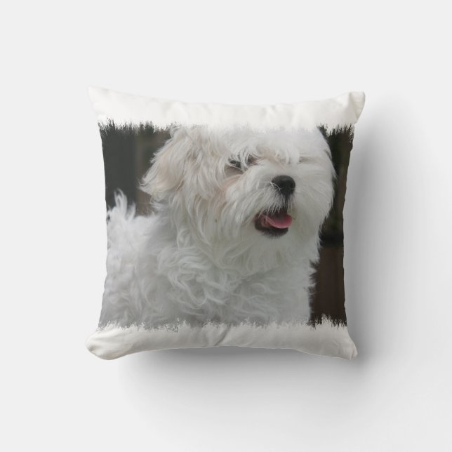 White Maltese Puppy Pillow Kussen (Voorkant)