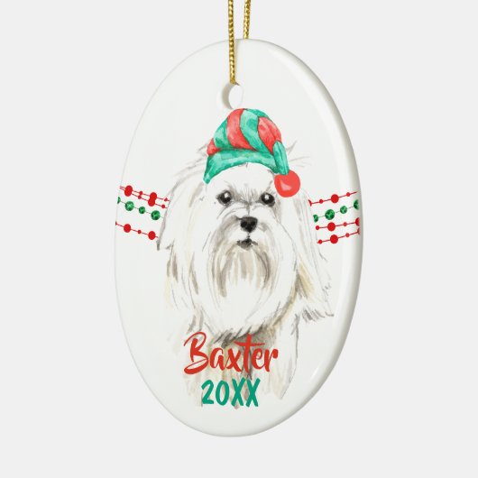 White Maltese Santa Hat Holiday String Beads Keramisch Ornament (Links)