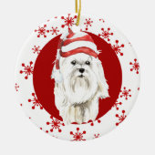 White Maltese Santa Hat Red Snowflake Keramisch Ornament (Voorkant)