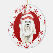 White Maltese Santa Hat Red Snowflake Keramisch Ornament (Links)