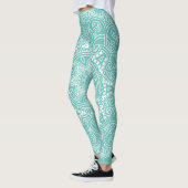 White Mandala Art Pattern over Light Blauwgroen Bl Leggings (Links)