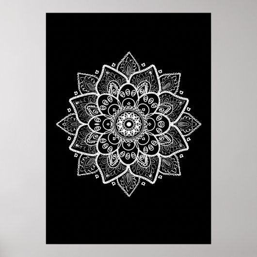 White Mandala on Black Poster (Voorkant)