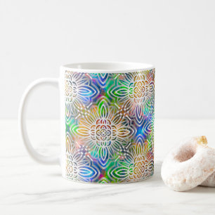 White Mandala Pattern Over Colorful Jewel Tones Koffiemok