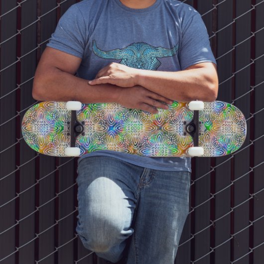 White Mandala Pattern Over Colorful Jewel Tones Persoonlijk Skateboard (Buiten 3)